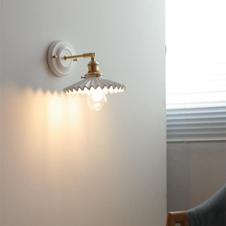 Vintage Japanese Ceramic Brass 1-Light Wall Light Lasson Living