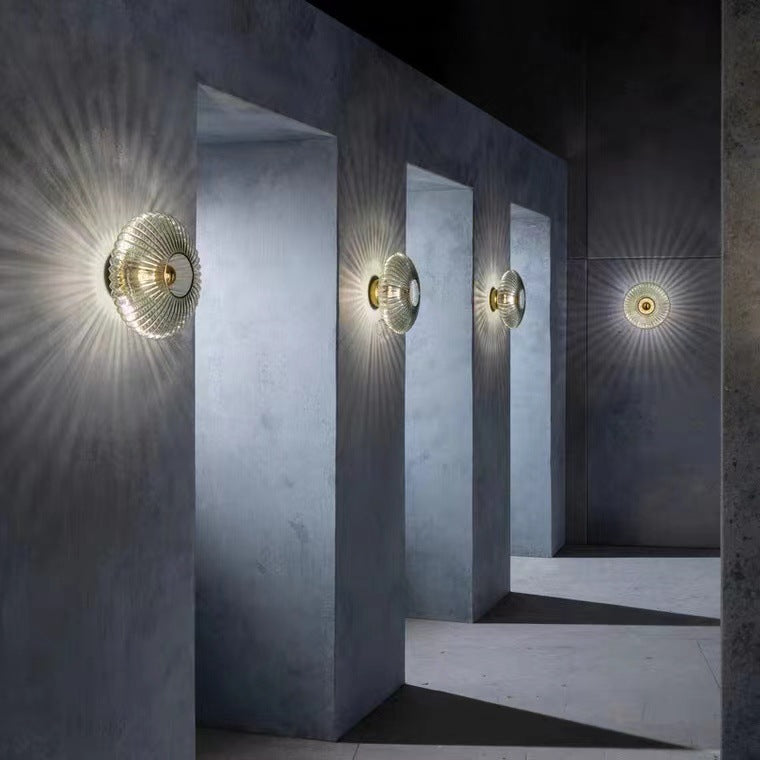 Nordic Vintage Ribbed Glass Round LED Wall Sconce | 1-Light Lasson Living