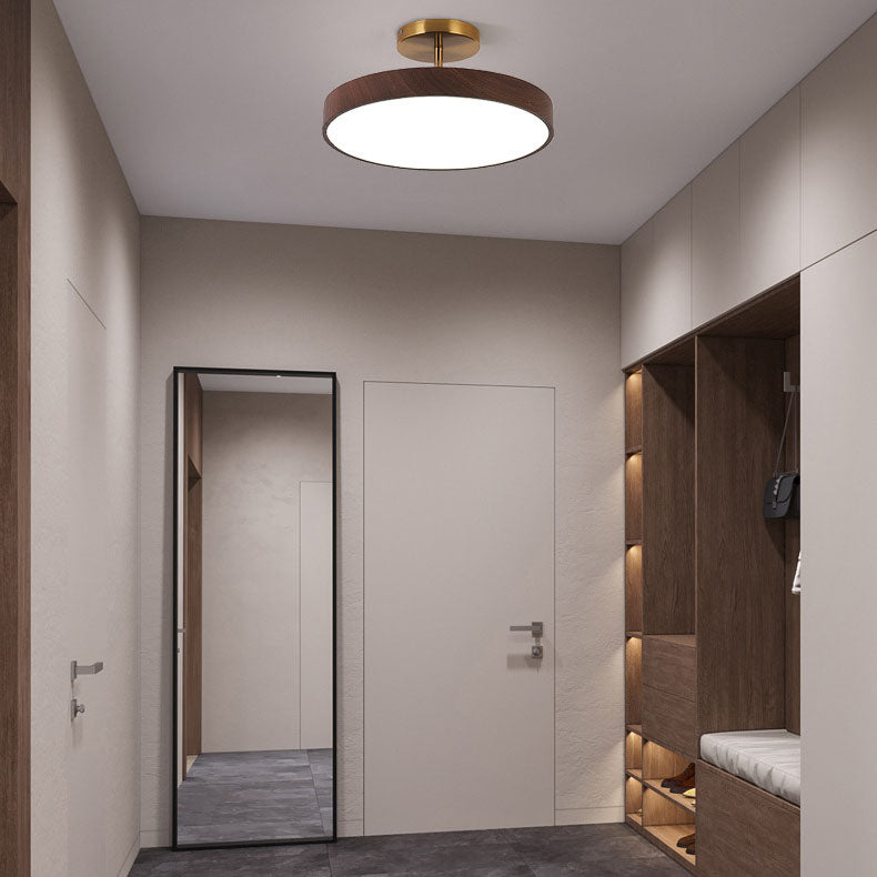 Japanese Wood Round LED Semi-Flush Mount Ceiling Light Lasson Living