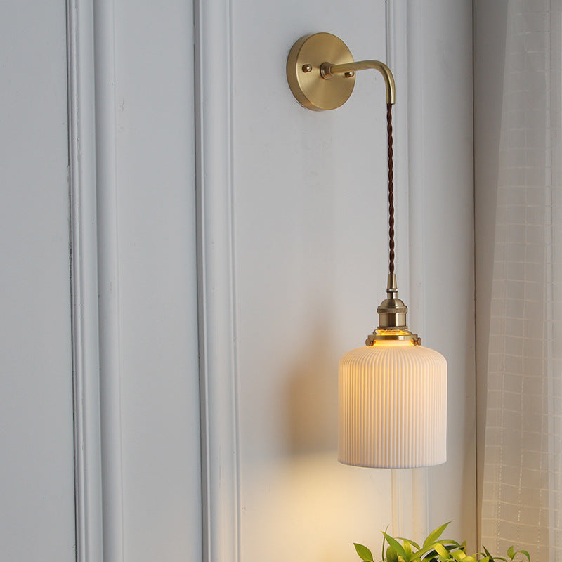 Japanese Brass Pleated Glass Wall Light | 1-Light Lasson Living