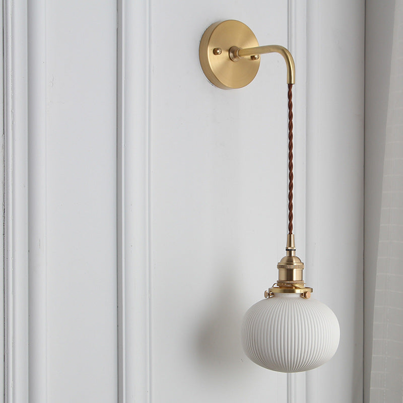 Japanese Brass Pleated Glass Wall Light | 1-Light Lasson Living