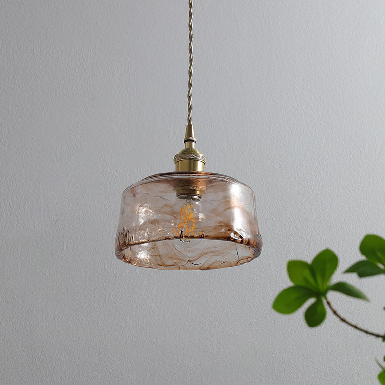 Vintage Amber Round Glass Brass Pendant Light 1-Light Lasson Living