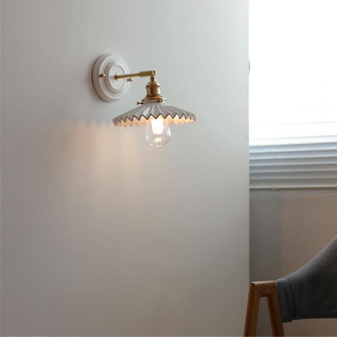 Vintage Japanese Ceramic Brass 1-Light Wall Light Lasson Living