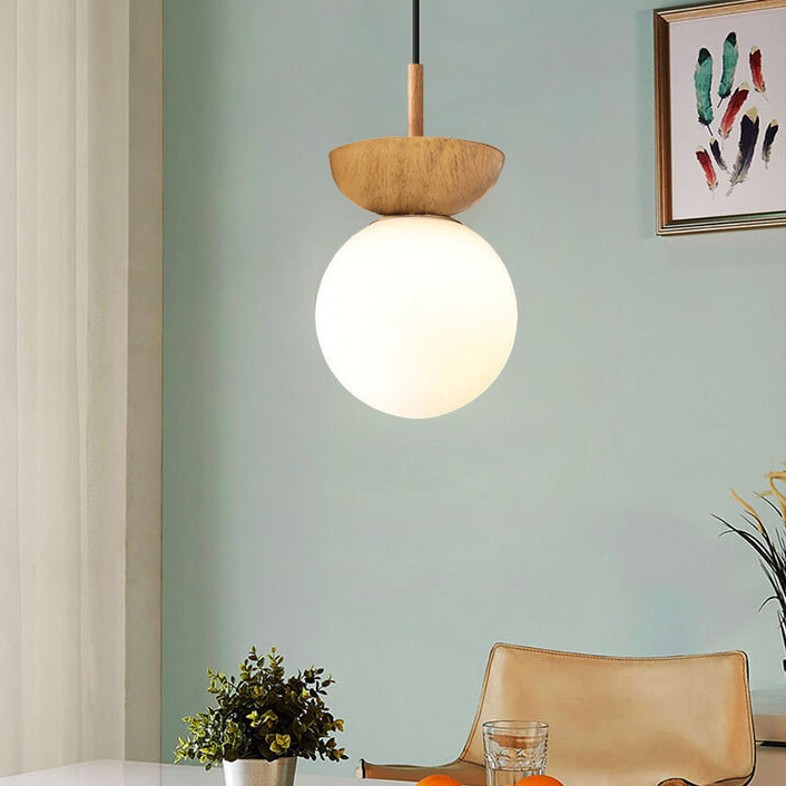Nordic Wood Glass Globe 1-Light Ceiling Light Lasson Living