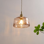 Vintage Amber Round Glass Brass Pendant Light 1-Light Lasson Living