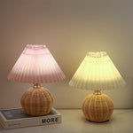 Nordic Rattan Pleated Fabric Conic LED Table Lamp 1-Light Lasson Living