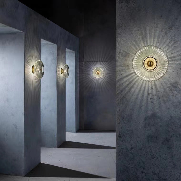 Nordic Vintage Ribbed Glass Round LED Wall Sconce | 1-Light Lasson Living