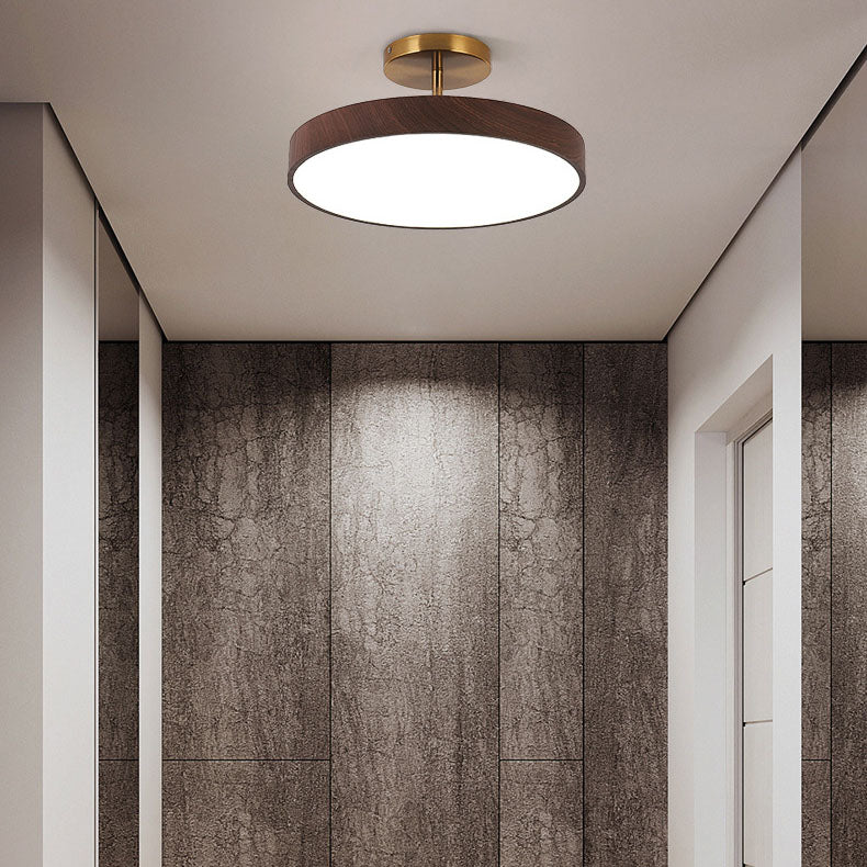 Japanese Wood Round LED Semi-Flush Mount Ceiling Light Lasson Living
