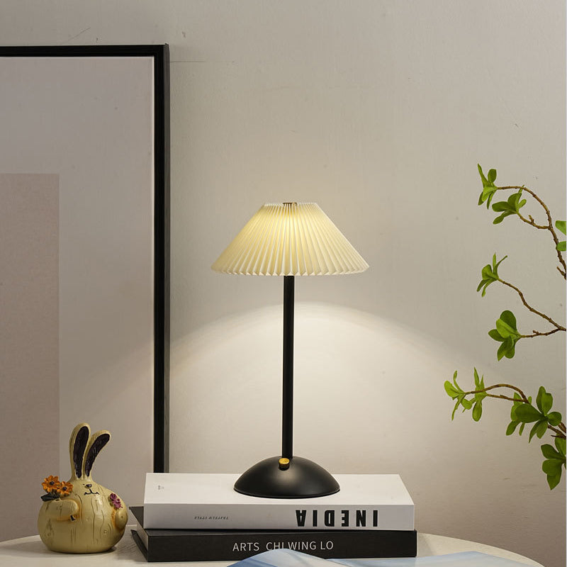 Scandinavian Brass Pleated Fabric Cone Table Light | 1-Light Lasson Living