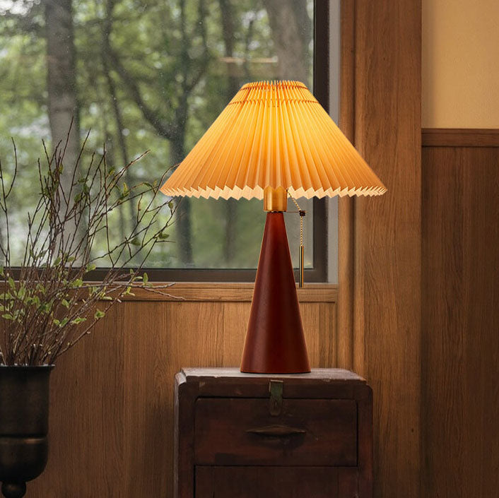 Japanese Minimalist Wooden Pleated Fabric LED Table Lamp 1-Light Lasson Living