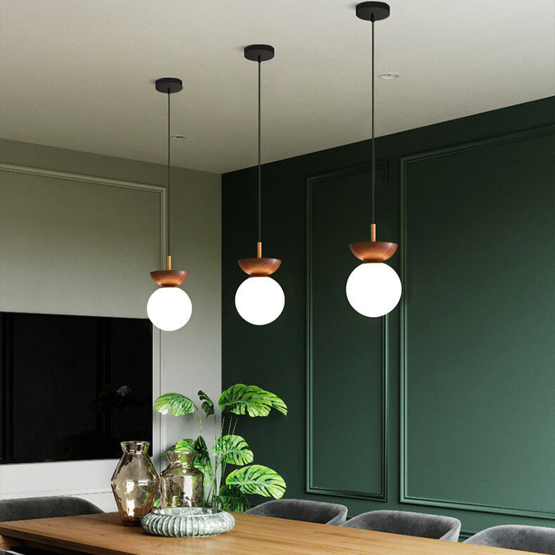 Nordic Wood Glass Globe 1-Light Ceiling Light Lasson Living