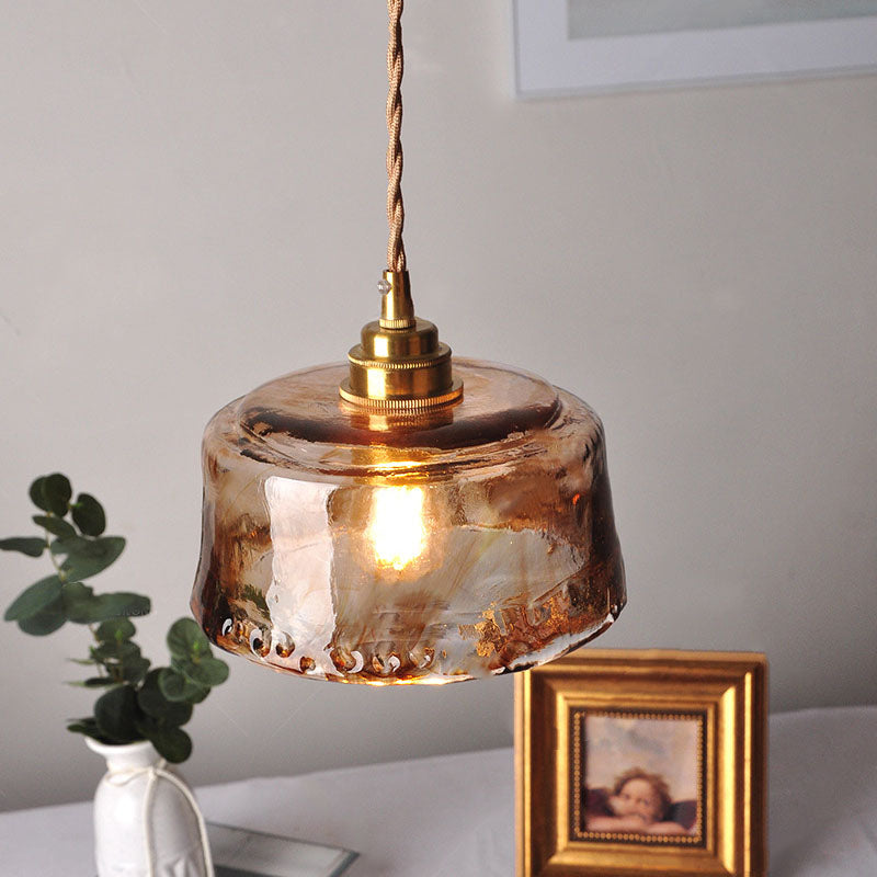 Vintage Amber Round Glass Brass Pendant Light 1-Light Lasson Living