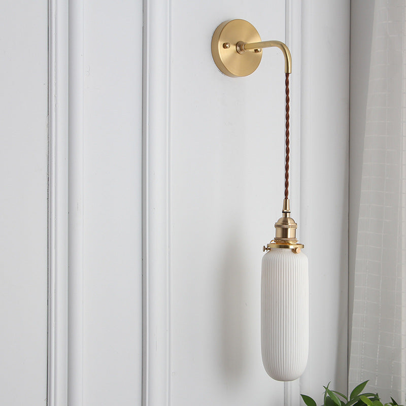 Japanese Brass Pleated Glass Wall Light | 1-Light Lasson Living