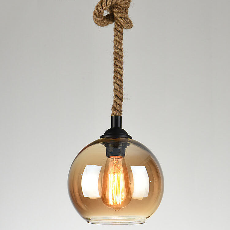Retro Hemp Rope Glass Globe Pendant Light 1-light Lasson Living