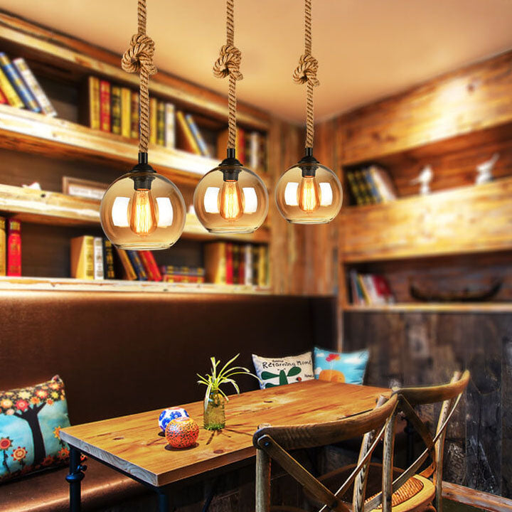 Retro Hemp Rope Glass Globe Pendant Light 1-light Lasson Living