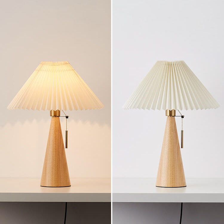 Japanese Minimalist Wooden Pleated Fabric LED Table Lamp 1-Light Lasson Living