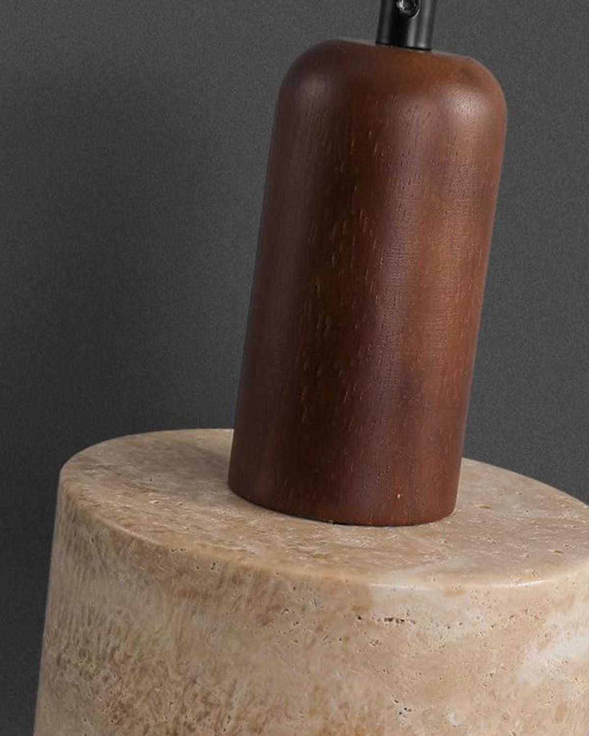 Modern Travertine Wood Cylinder Pendant Light 1-Light Lasson Living