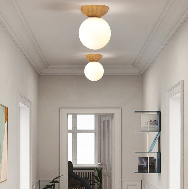 Nordic Wood Glass Globe 1-Light Ceiling Light Lasson Living