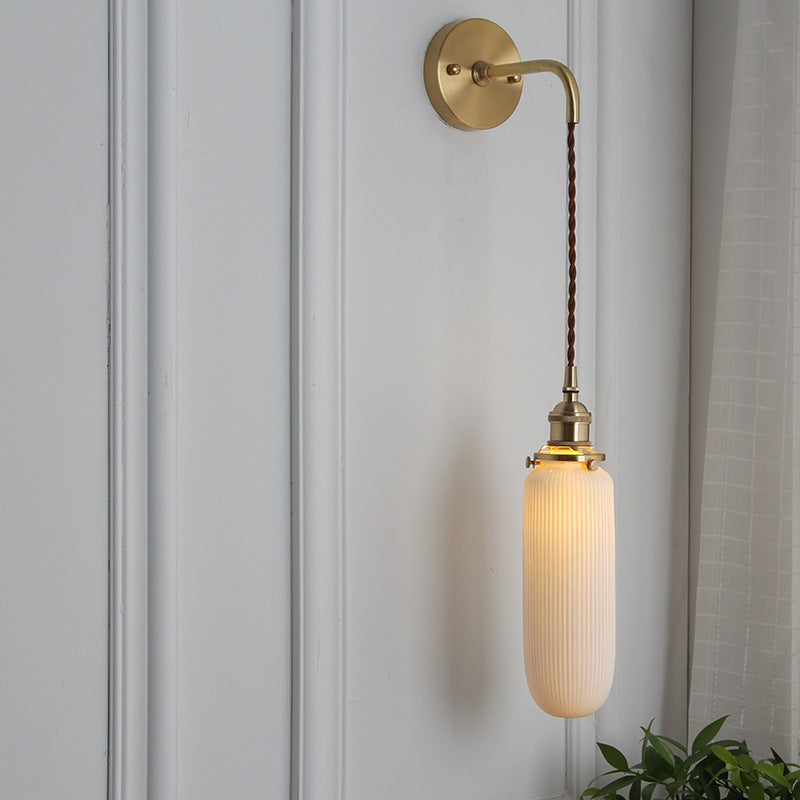 Japanese Brass Pleated Glass Wall Light | 1-Light Lasson Living
