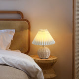 Nordic Rattan Pleated Fabric Conic LED Table Lamp 1-Light Lasson Living