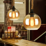 Retro Hemp Rope Glass Globe Pendant Light 1-light Lasson Living