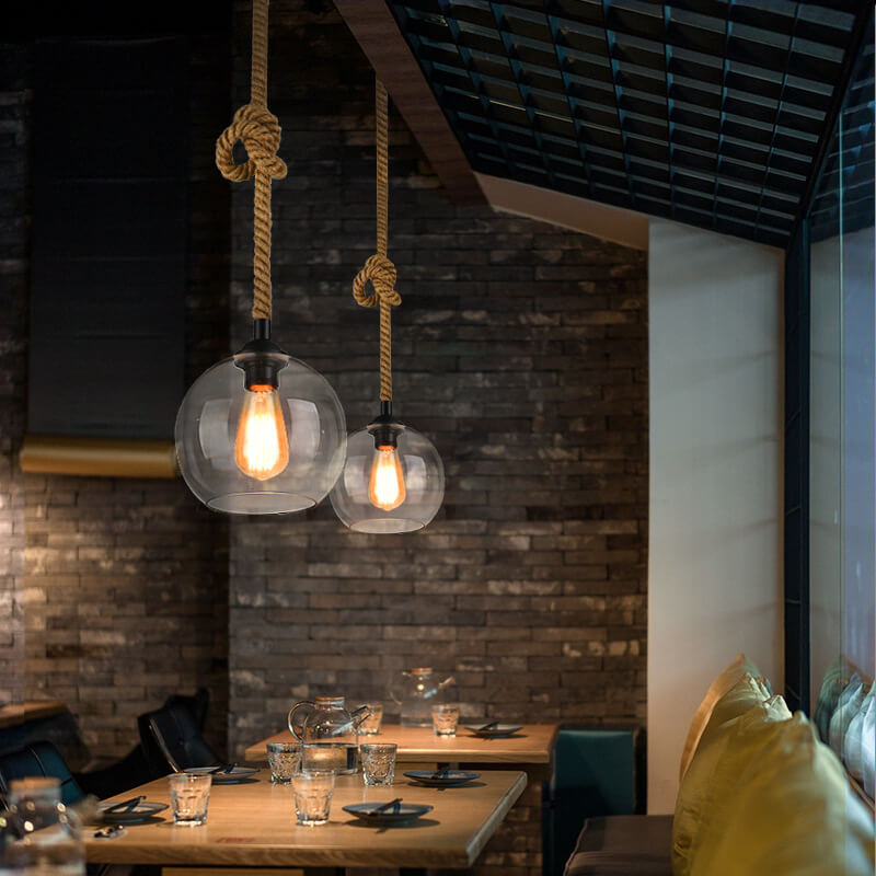 Retro Hemp Rope Glass Globe Pendant Light 1-light Lasson Living