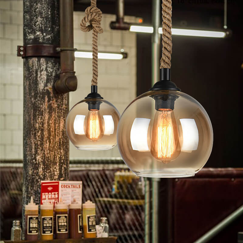 Retro Hemp Rope Glass Globe Pendant Light 1-light Lasson Living