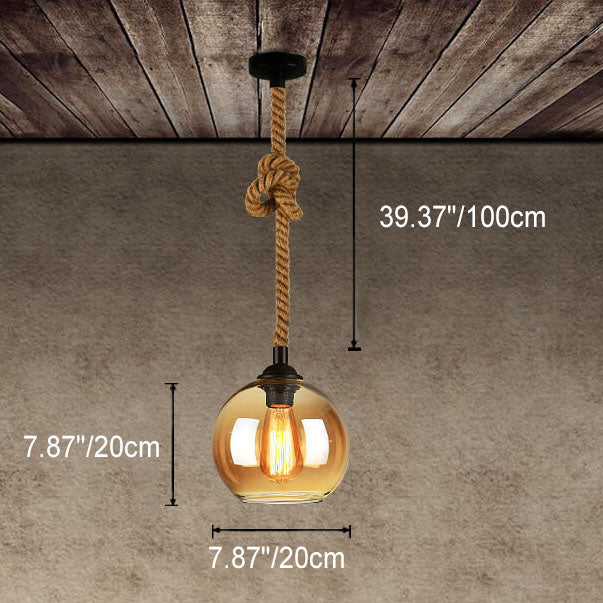 Retro Hemp Rope Glass Globe Pendant Light 1-light Lasson Living