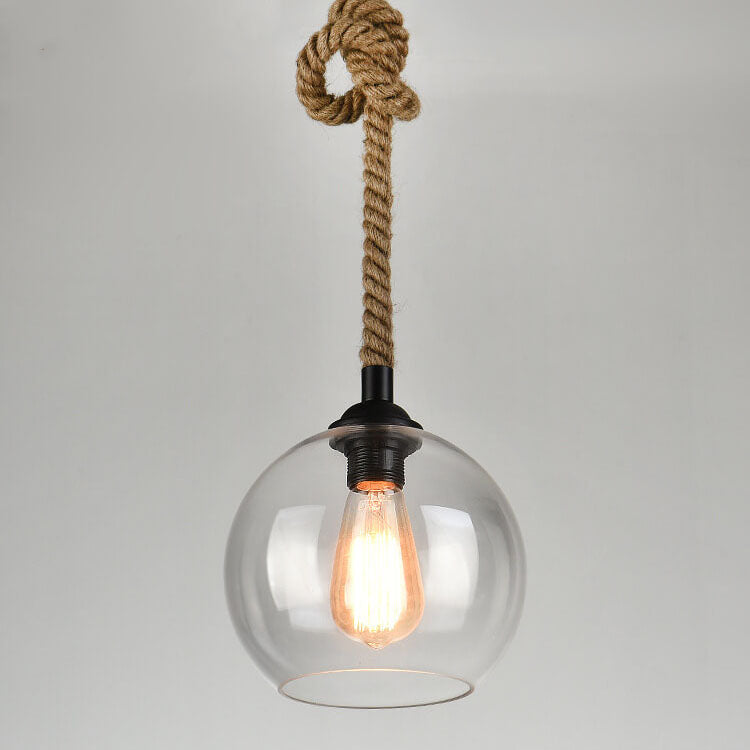 Retro Hemp Rope Glass Globe Pendant Light 1-light Lasson Living