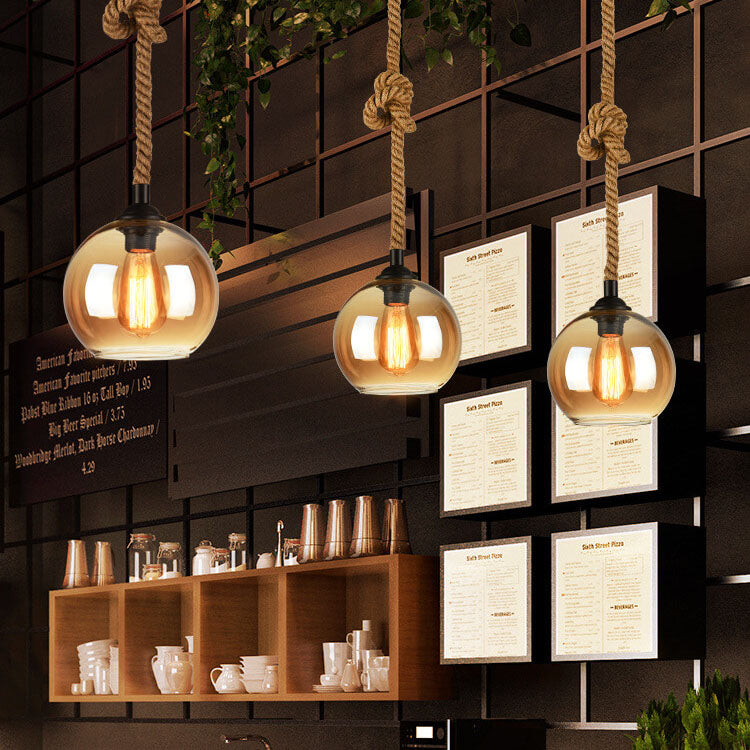 Retro Hemp Rope Glass Globe Pendant Light 1-light Lasson Living