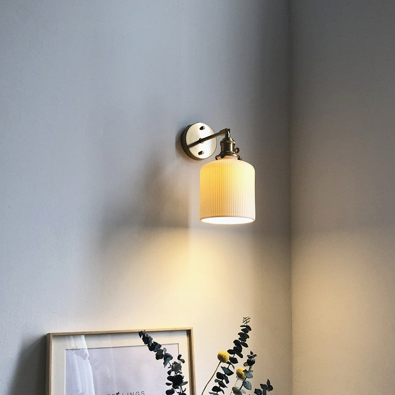 Japanese Brass Pleated Glass Wall Light | 1-Light Lasson Living