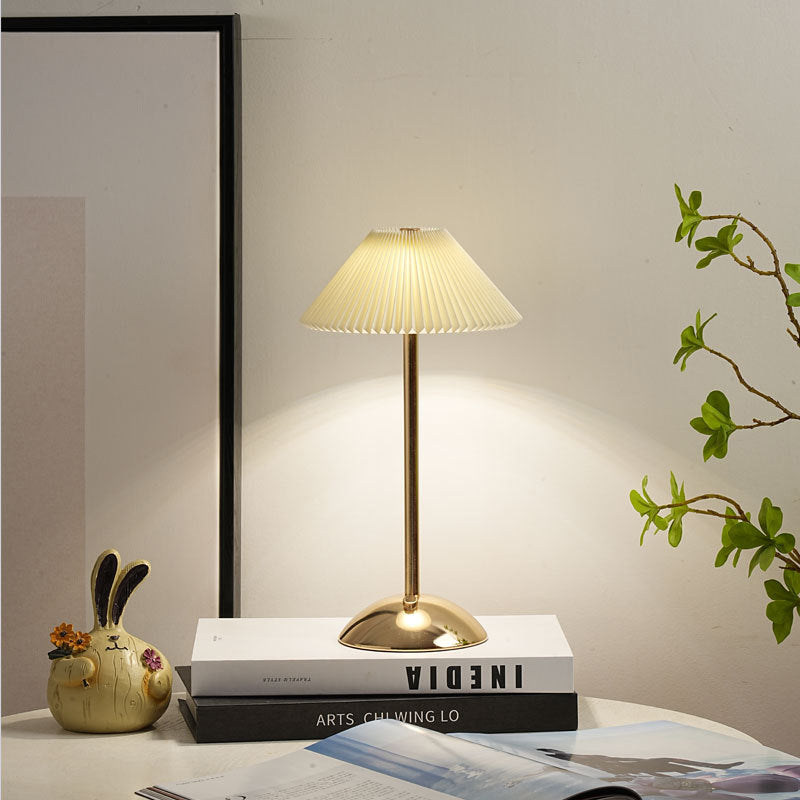 Scandinavian Brass Pleated Fabric Cone Table Light | 1-Light Lasson Living