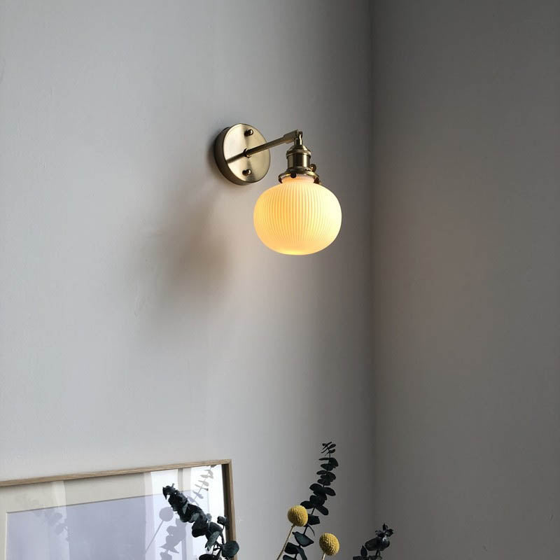 Japanese Brass Pleated Glass Wall Light | 1-Light Lasson Living