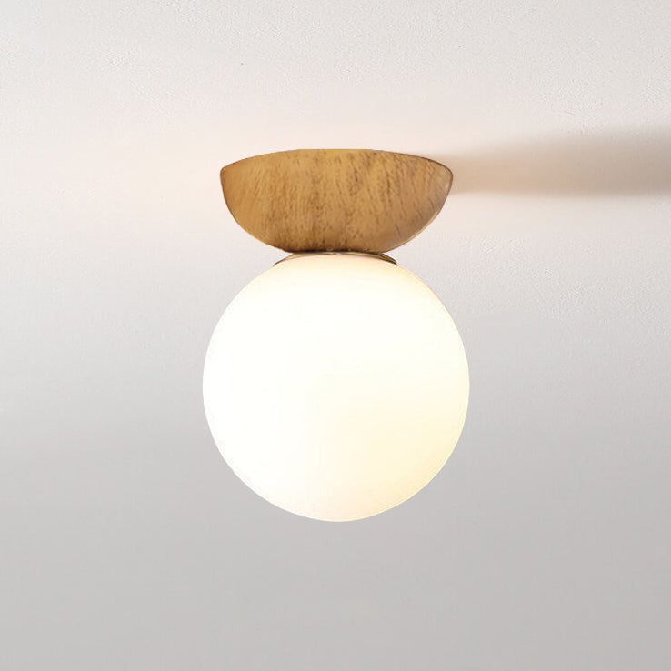Nordic Wood Glass Globe 1-Light Ceiling Light Lasson Living