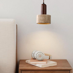 Modern Travertine Wood Cylinder Pendant Light 1-Light Lasson Living