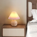 Nordic Rattan Pleated Fabric Conic LED Table Lamp 1-Light Lasson Living