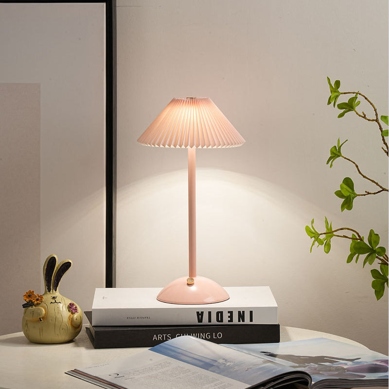 Scandinavian Brass Pleated Fabric Cone Table Light | 1-Light Lasson Living