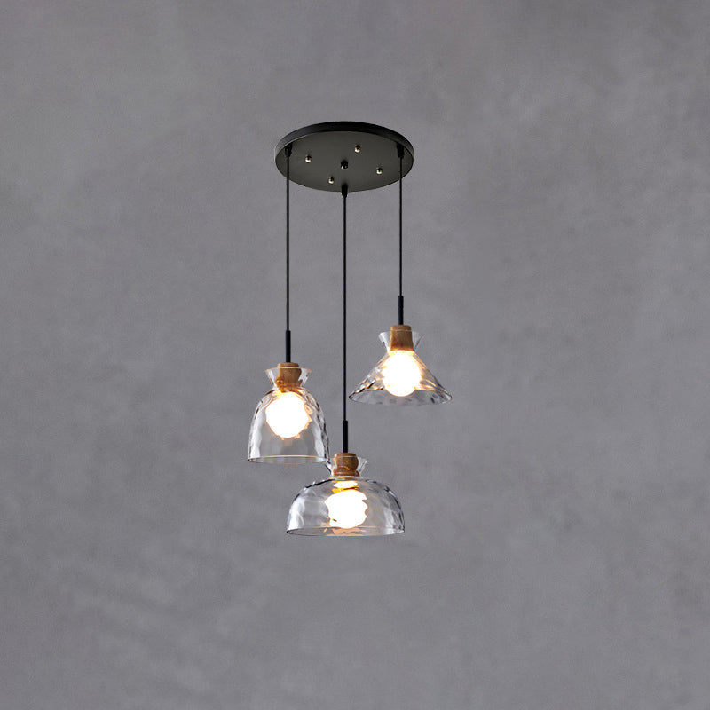 Nordic Rippled Glass and Wood LED Pendant Light | 1-Light Lasson Living