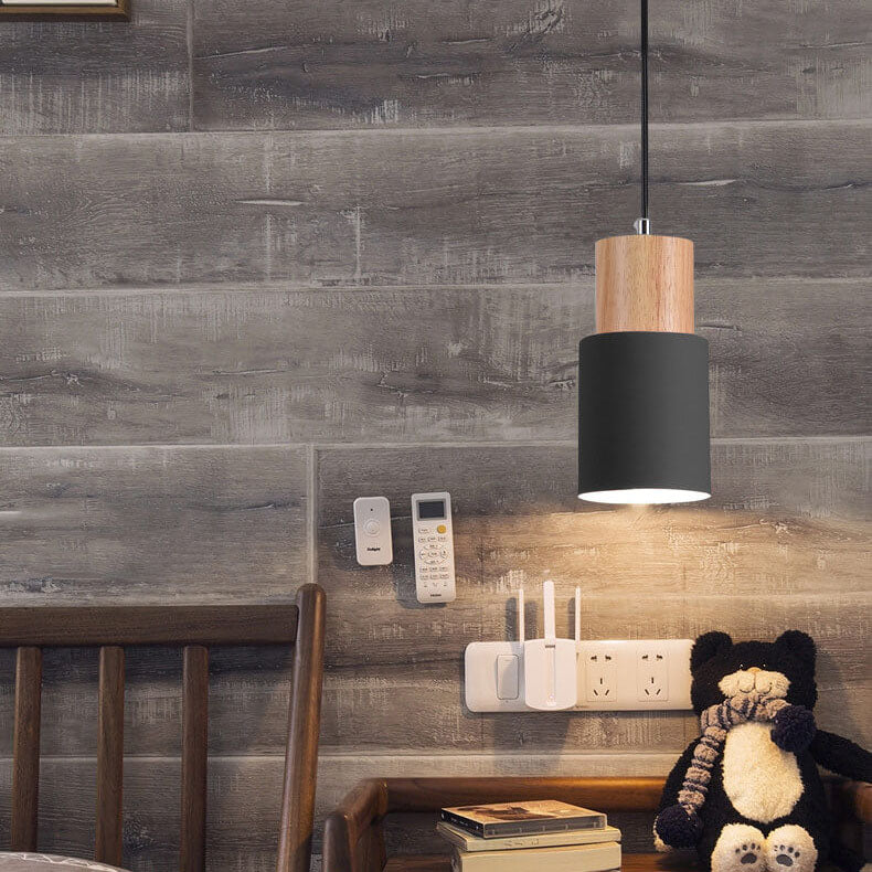Nordic Wood Cylinder LED 1-Light Pendant Light Lasson Living