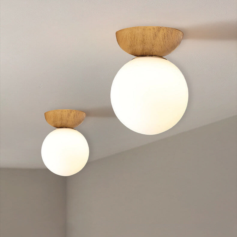 Nordic Wood Glass Globe 1-Light Ceiling Light Lasson Living