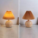 Nordic Rattan Pleated Fabric Conic LED Table Lamp 1-Light Lasson Living