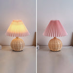 Nordic Rattan Pleated Fabric Conic LED Table Lamp 1-Light Lasson Living
