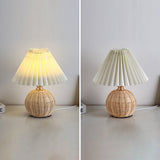 Nordic Rattan Pleated Fabric Conic LED Table Lamp 1-Light Lasson Living