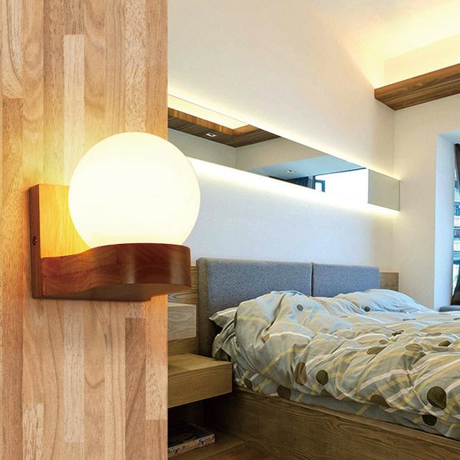 Nordic Wooden Glass Globe Wall Light Lasson Living
