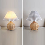Nordic Rattan Pleated Fabric Conic LED Table Lamp 1-Light Lasson Living