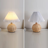 Nordic Rattan Pleated Fabric Conic LED Table Lamp 1-Light Lasson Living