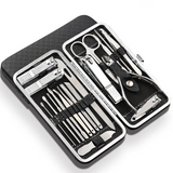 19 In 1 Stainless Steel Manicure Set Nail Clipper Kit With Leather Case - Image 1