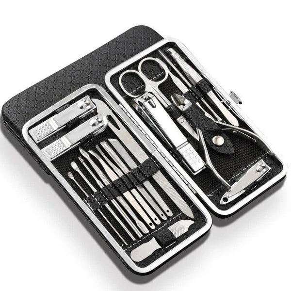 19 In 1 Stainless Steel Manicure Set Nail Clipper Kit With Leather Case - Image 1
