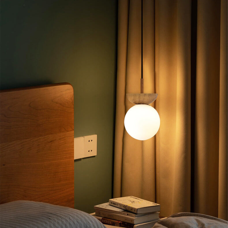 Nordic Wood Glass Globe 1-Light Ceiling Light Lasson Living