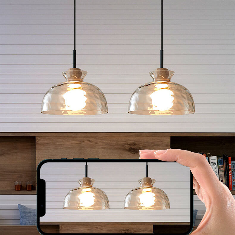Nordic Rippled Glass and Wood LED Pendant Light | 1-Light Lasson Living